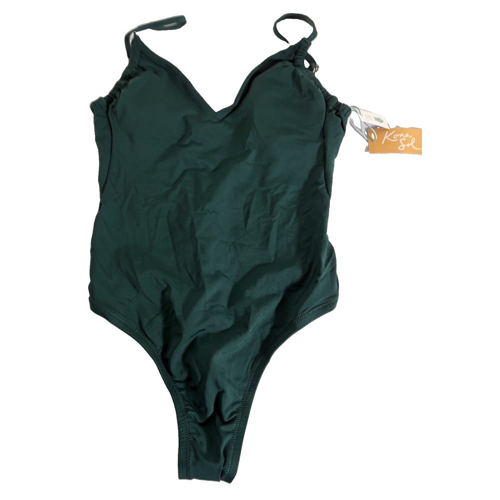 Kona Sol Emerald Green V-Neck One-Piece Swimsuit NWT Size Small 4-6 Med Coverage